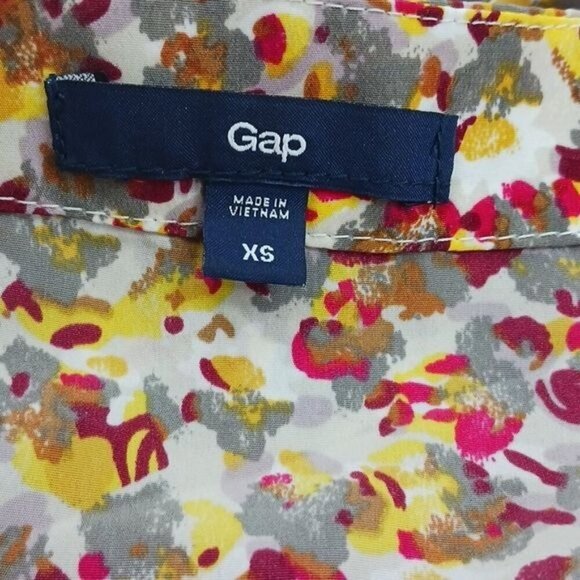 Gap Blouse Multi Floral Button Down Elastic Tie Waist Long Sleeve Womens Size XS - Picture 6 of 7